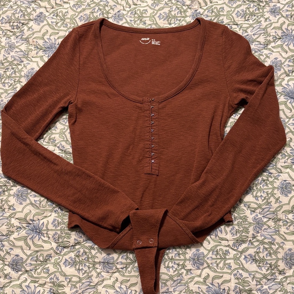 Aerie Rust Brown Long Sleeve Bodysuit
